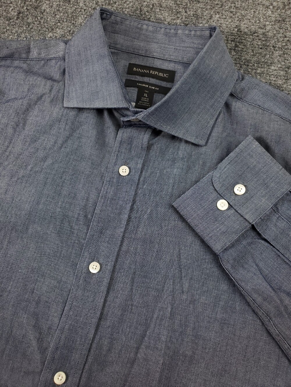 Banana Republic Cotton Cashmere Dress Shirt XL Tall Tailored Slim Navy Blue